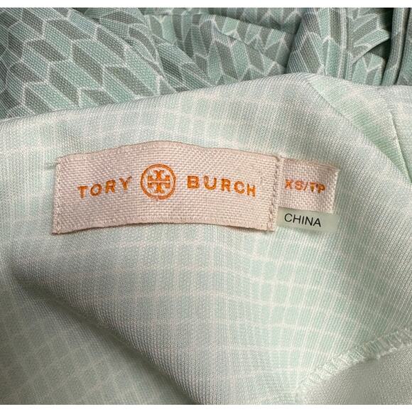 Tory Burch Kari Jersey Dress Size XS Stretchy Belted Green Chevron Geo Print - Picture 5 of 6